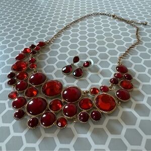 Elegant Red and Gold Statement Necklace Set